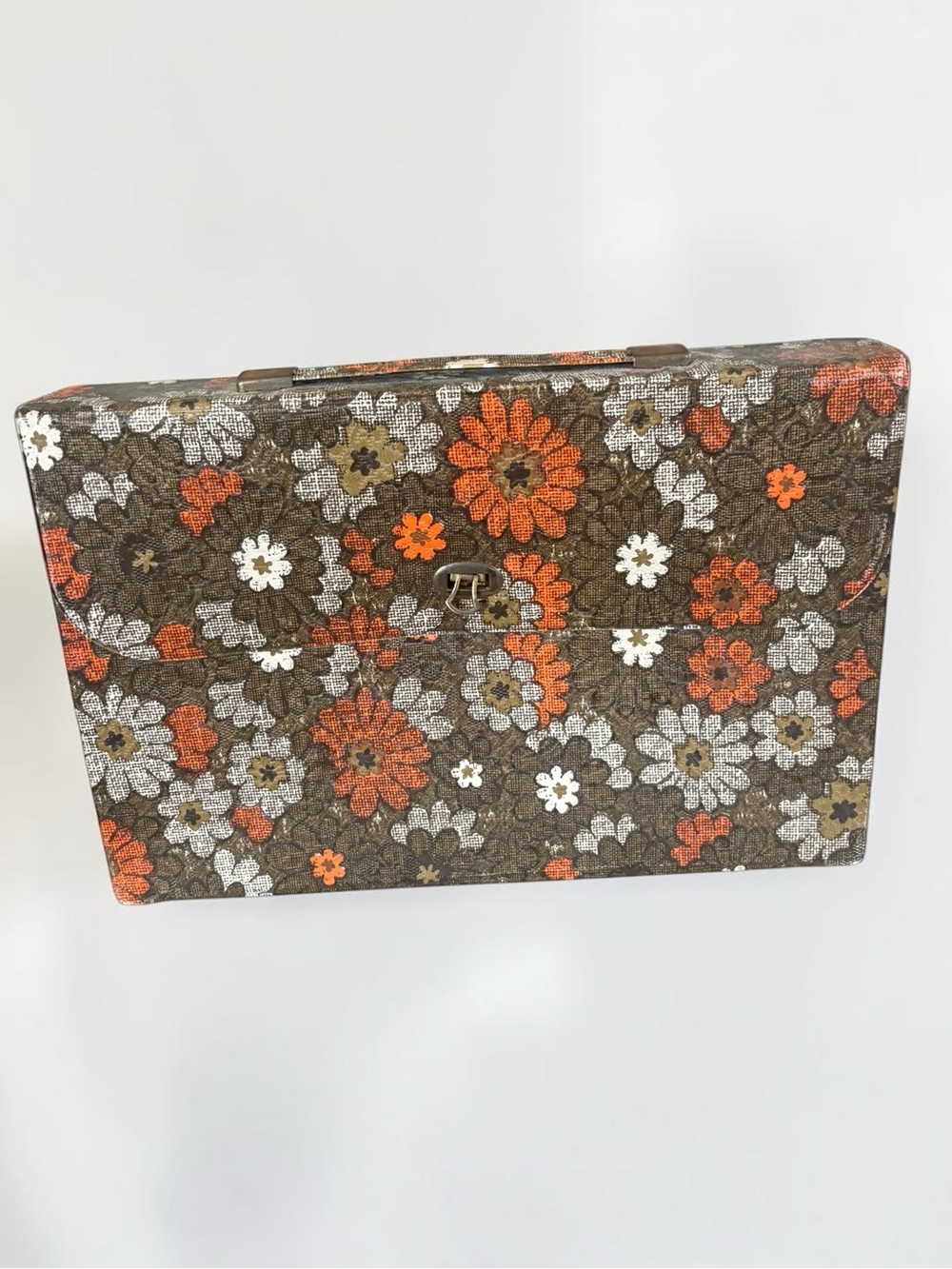 Vintage 1970s Floral Vinyl Document Case Portfolio Organizer